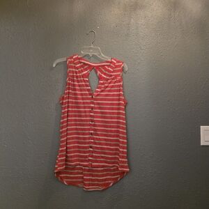 Eyeshadow Coral and White Striped Sleeveless Button-Front Tank